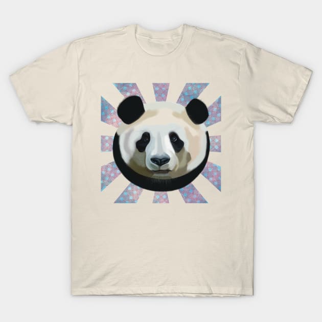 Striking Panda bear on patterned sun rays T-Shirt by KateVanFloof